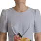 Dolce & Gabbana Blue Floral Applique Midi Viscose Dress