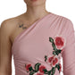 Dolce & Gabbana Pink Flower Embellished One Shoulder Dress