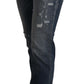 Dolce & Gabbana Blue Denim Crystal Embellished Pants Jeans