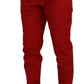 Dolce & Gabbana Red Cotton Slim Fit Trousers Chinos Pants