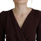 Dolce & Gabbana Brown Wrap Long Sleeve Midi Stretch Dress