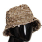 Dolce & Gabbana Gold Silk Sequin Embellished Designer Brim Bucket Hat