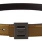 Dolce & Gabbana Gold Leather Silver Square Metal Buckle Belt