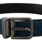 Dolce & Gabbana Blue Jacquard Moire Silver Metal Belt Men