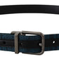 Dolce & Gabbana Blue Jacquard Moire Silver Metal Belt Men