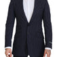 Dolce & Gabbana Dark Blue Stripe Wool Single Breasted Blazer