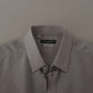 Dolce & Gabbana Gray Linen Long Sleeves Formal GOLD Shirt