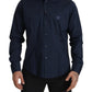 Roberto Cavalli Navy Blue Cotton Dress Formal Shirt