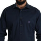 Roberto Cavalli Navy Blue Cotton Dress Formal Shirt