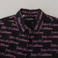 Dolce & Gabbana Black Purple Logo Slim Dress Formal Shirt