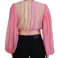 Dolce & Gabbana Pink Silk Wrap Long Sleeves Blouse Top