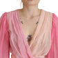 Dolce & Gabbana Pink Silk Wrap Long Sleeves Blouse Top