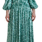 Dolce & Gabbana Blue Sequined Pleated Aline Midi Nylon Dress