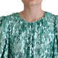 Dolce & Gabbana Blue Sequined Pleated Aline Midi Nylon Dress