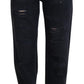 Dolce & Gabbana Black Cotton Tattered High Waist Denim Jeans