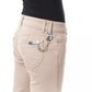BYBLOS Beige Cotton Women Pant with Back Pocket Chain