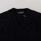 Dolce & Gabbana Black Wool V-neck Knitted Pullover Sweater