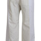 Dolce & Gabbana White Cotton Striped Formal Pants