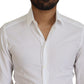 Dolce & Gabbana White Cotton Slim Fit Formal Dress GOLD Shirt