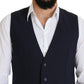 Dolce & Gabbana Dark Blue Wool Stretch Waistcoat Formal Vest