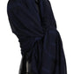 GF Ferre Dark Blue Wool Neck Wrap Shawl Fringes Scarf