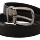 Dolce & Gabbana Black Leather Chrome Logo Metal Buckle Belt