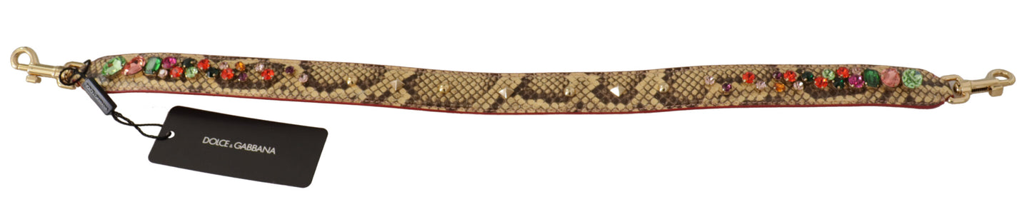 Dolce & Gabbana Beige Exotic Leather Crystals Shoulder Strap