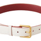 Dolce & Gabbana White Calf Leather Two-Toned Gold Metal Buckle Belt