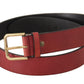 Dolce & Gabbana Red Leather Gold Logo Engraved Metal Buckle Belt