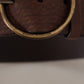 Dolce & Gabbana Brown Leather Wide Waist Logo Metal Round Buckle Belt