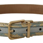 Dolce & Gabbana Blue Leather Jacquard Embossed Gold Metal Buckle Belt