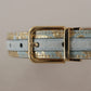 Dolce & Gabbana Blue Leather Jacquard Embossed Gold Metal Buckle Belt