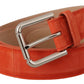 Dolce & Gabbana Orange Leather Suede Silver Logo Metal Buckle Belt