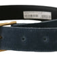 Dolce & Gabbana Navy Blue Velvet Gold Metal Logo Waist Buckle Belt