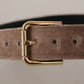 Dolce & Gabbana Light Brown Velvet Gold Tone Logo Metal Buckle Belt