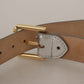 Dolce & Gabbana Silver Leather Gold Tone Logo Metal Waist Buckle Belt