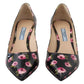 Prada Black Leather Floral Heels Stilettos Pumps