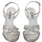 Prada Silver Leather Sandals Ankle Strap Heels Stiletto