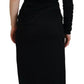 Dolce & Gabbana Black Wrap Sheath One Shoulder Wool Dress