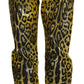 Dolce & Gabbana Yellow Leopard Cotton Straight Denim Jeans