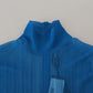 Dolce & Gabbana Blue Mesh Turtleneck Long Sleeve Blouse Top