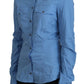 Ferre Blue Cotton Long Sleeves Collared Button Down Top
