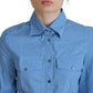Ferre Blue Cotton Long Sleeves Collared Button Down Top