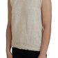 PINK MEMORIES Beige Cotton Blend Sleeveless Round Neck Tank Top