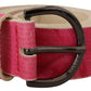 John Galliano Pink Leather Letter Logo Round Buckle Waist Belt