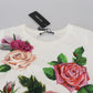 Dolce & Gabbana White Rose DGLogo Printed Short Sleeves Top