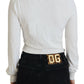 Patrizia Pepe Ivory V-Neck Long Sleeves Women Blouse Top
