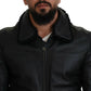 Dolce & Gabbana Black Lamb Leather Collared Men Coat Jacket