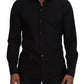Dolce & Gabbana Black Cotton Collared Long Sleeve GOLD Shirt