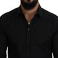 Dolce & Gabbana Black Cotton Collared Long Sleeve GOLD Shirt